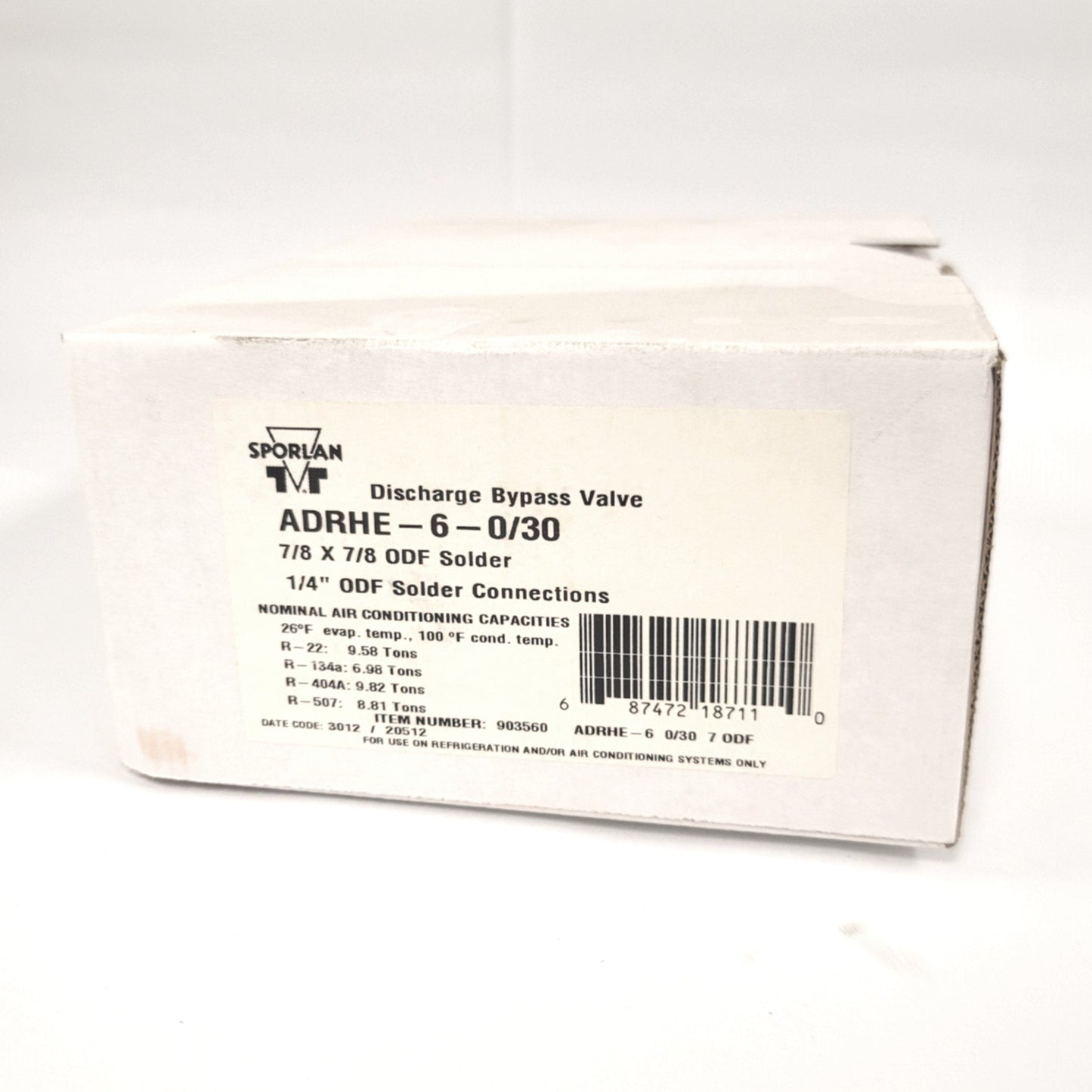 New Parker Sporlan ADRHE-6-0/30 903560 Discharge Bypass Valve 7/8"ODF, 1/4"ODF