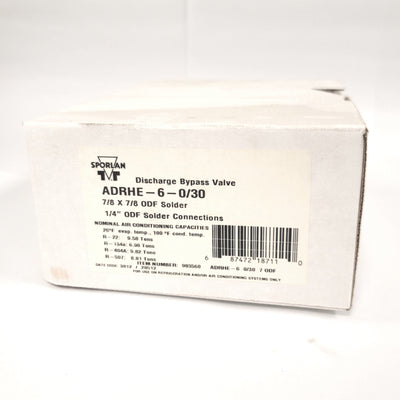 New Parker Sporlan ADRHE-6-0/30 903560 Discharge Bypass Valve 7/8"ODF, 1/4"ODF