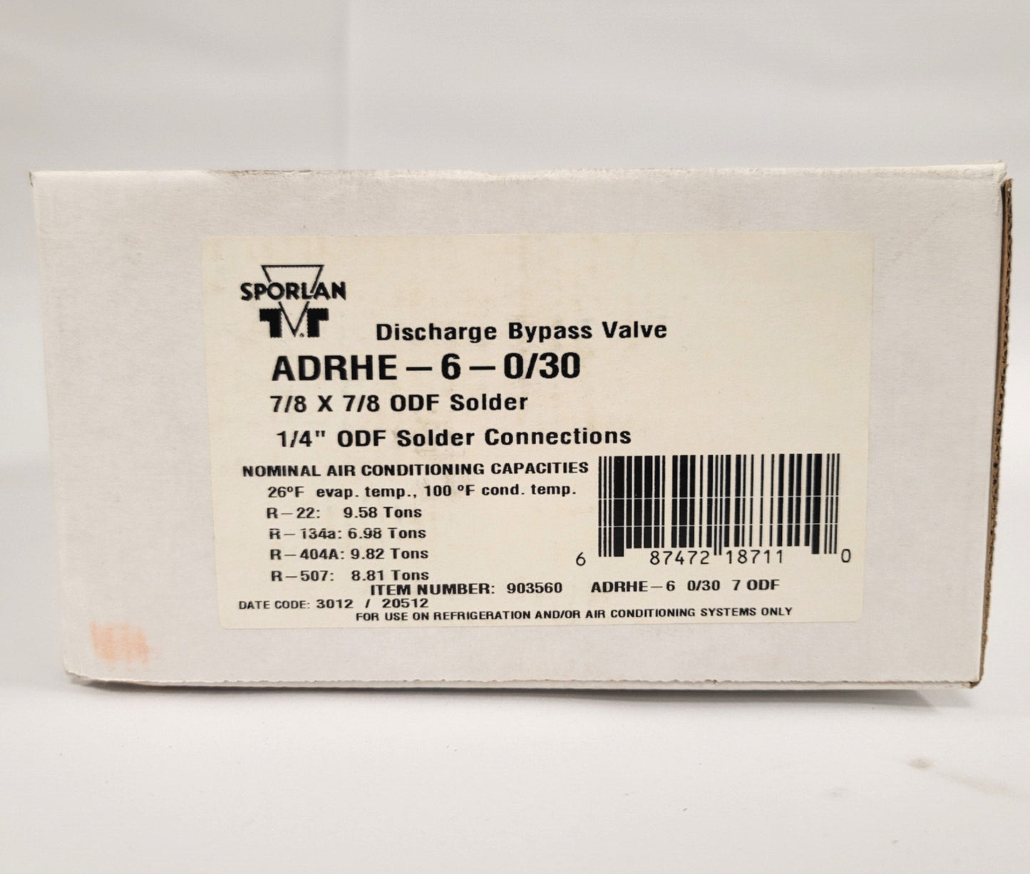 New Parker Sporlan ADRHE-6-0/30 903560 Discharge Bypass Valve 7/8"ODF, 1/4"ODF