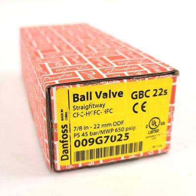 New Danfoss 009G7025 Refrigerant Shut-Off Ball Valve 7/8" ODF Solder 650psig/45bar