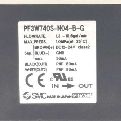 New SMC PF3W740S-N04-BN-G Digital Flow Switch 5-40L/min 1/2"NPT PNP 1.0MPa 12-24VDC