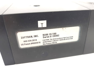 Used Zaytran RAM-10-180 Rotary Actuator, 180ø Rotation, 10-32 Ports, 0.375" Shaft