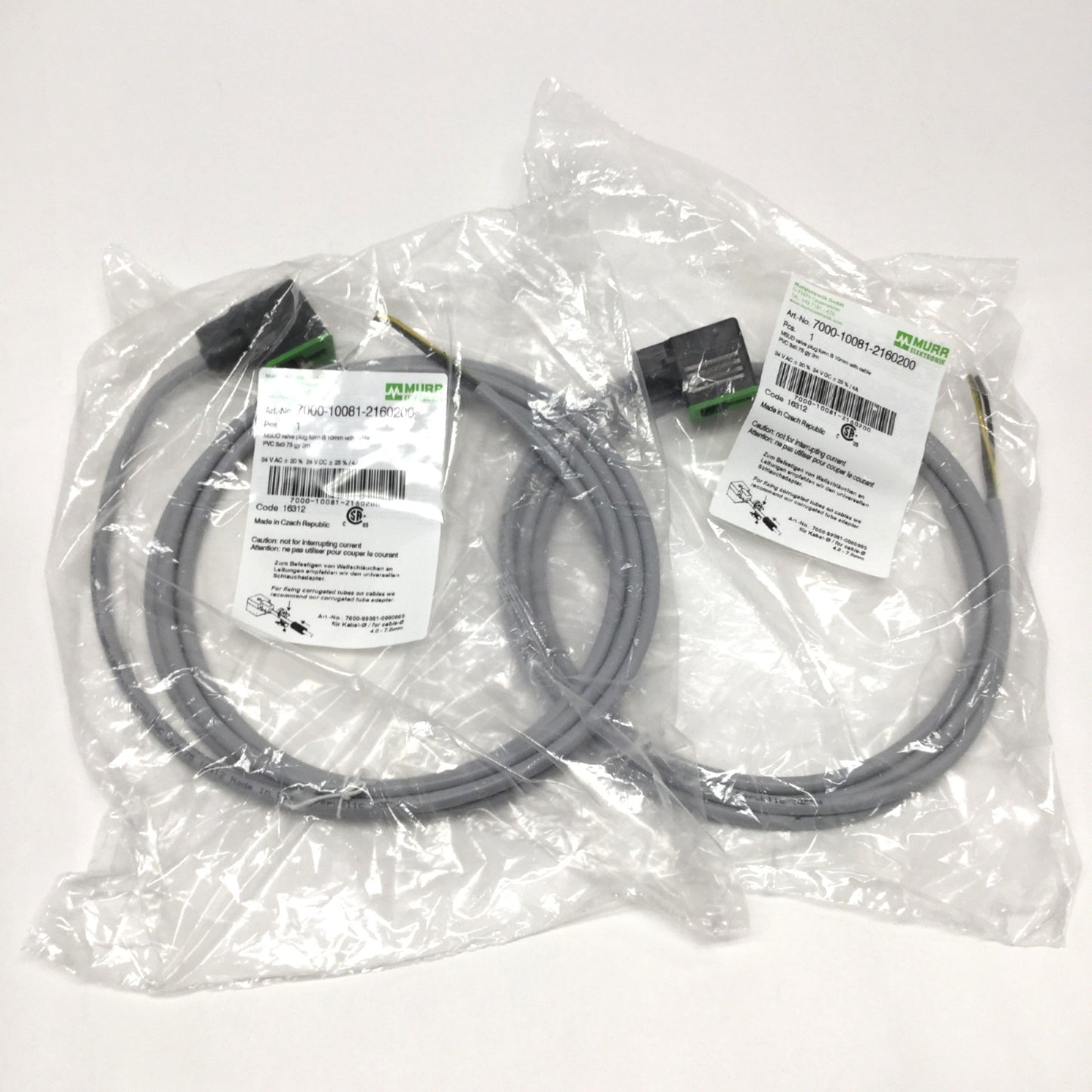 New Lot of 2 Murr 7000-10081-2160200 Cable Cordset, MSUD Valve Plug Form B 10mm, 2m