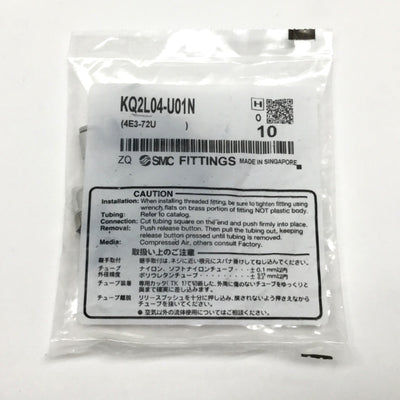 New – Open box Lot of 10 SMC KQ2L04-U01N Pneumatic Male Elbow One-Touch Air Fittings, 4mm
