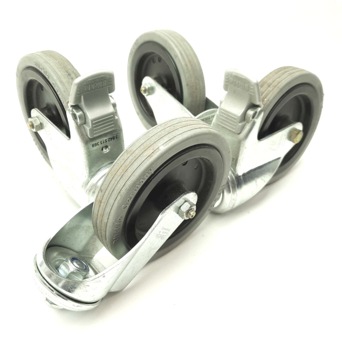 Used Set of 4 Bosch Light Duty Swivel Casters Ø125 x 25mm 220lbs 2x Locking 2x Non