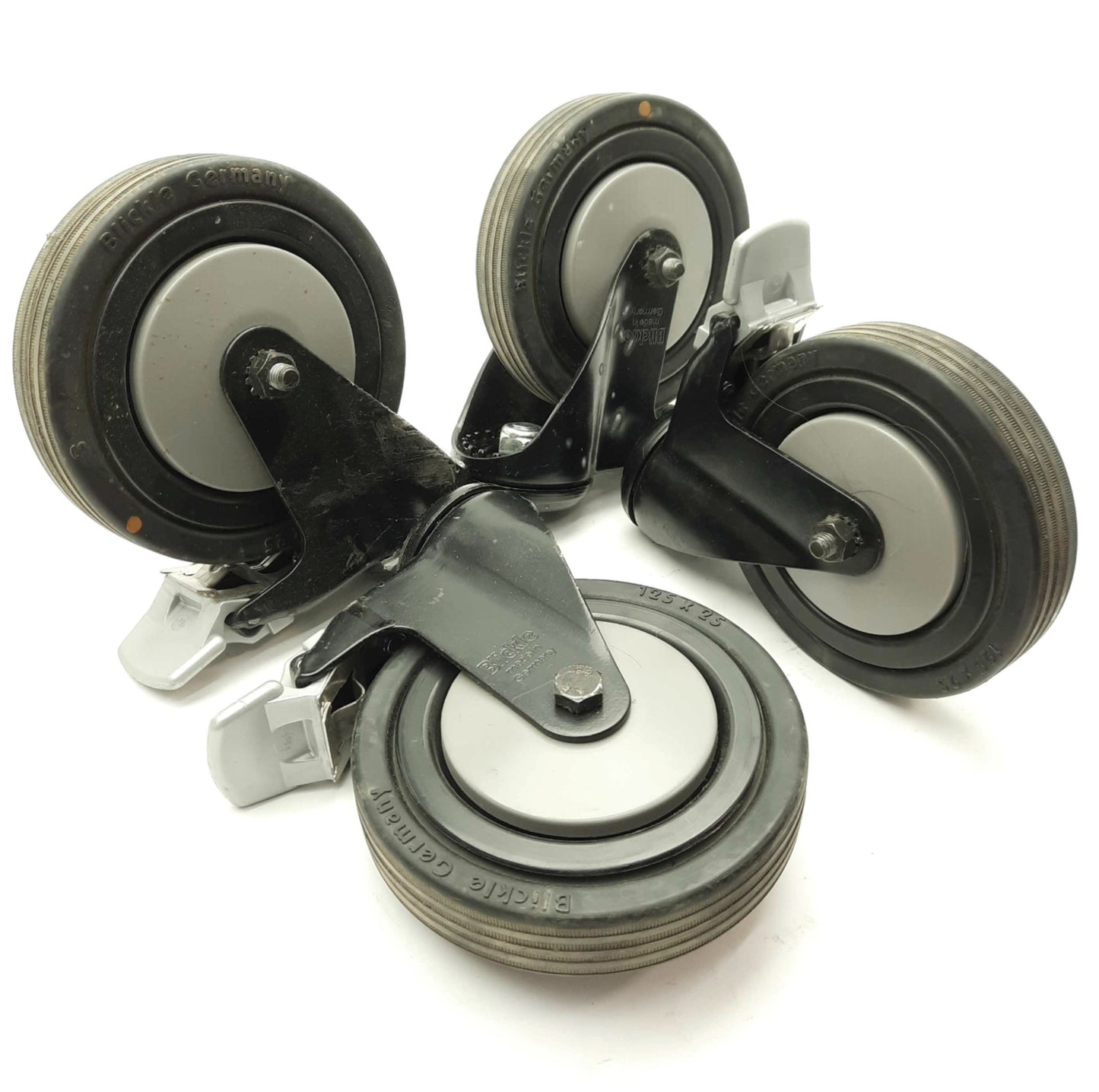 Used Lot of 4 Bosch 3842531783 Black Locking Swivel Casters, 220lbs, Ø125 x 25mm