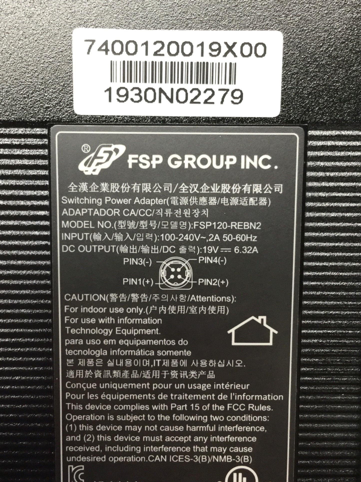 New FSP Group FSP120-REBN2 Switching Power Supply Adapter, 19V 6.32A Out, 4-Pin DIN