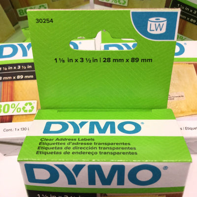 Used 9 Boxes of Dymo 30254 Thermal Clear Address Labels 130/Roll, 1-1/8" x 3-1/2"