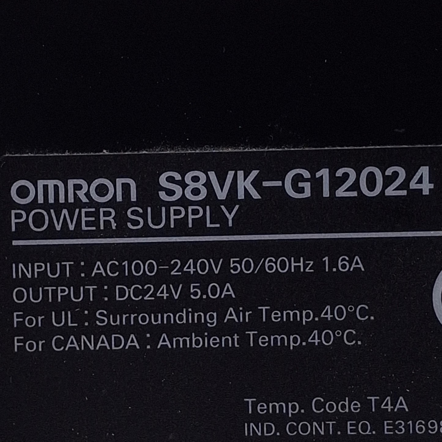 Used Omron S8VK-G12024 Switch Mode Power Supply, Input: 100-240VAC, Output: 24VDC 5A