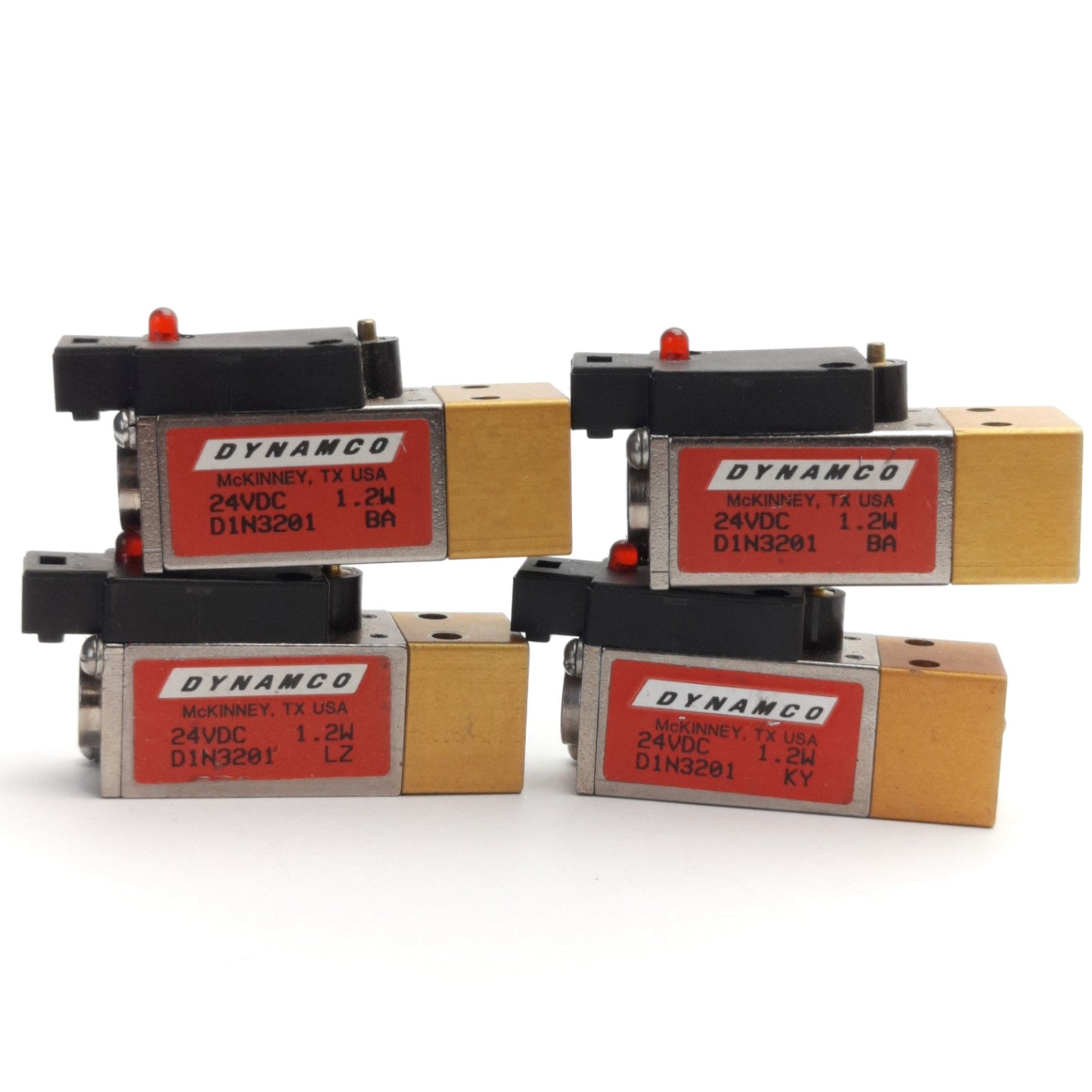Used Lot of 4 Dynamco D1N3201 Solenoid Valve 3-Way 0 to 2 Bar Range, 24v DC Coil 1.2W