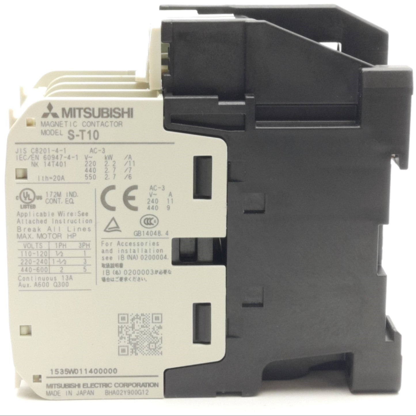 Used Mitsubishi S-T10 Magnetic Contactor, 100-127 VAC Coil, 20A, 550VAC