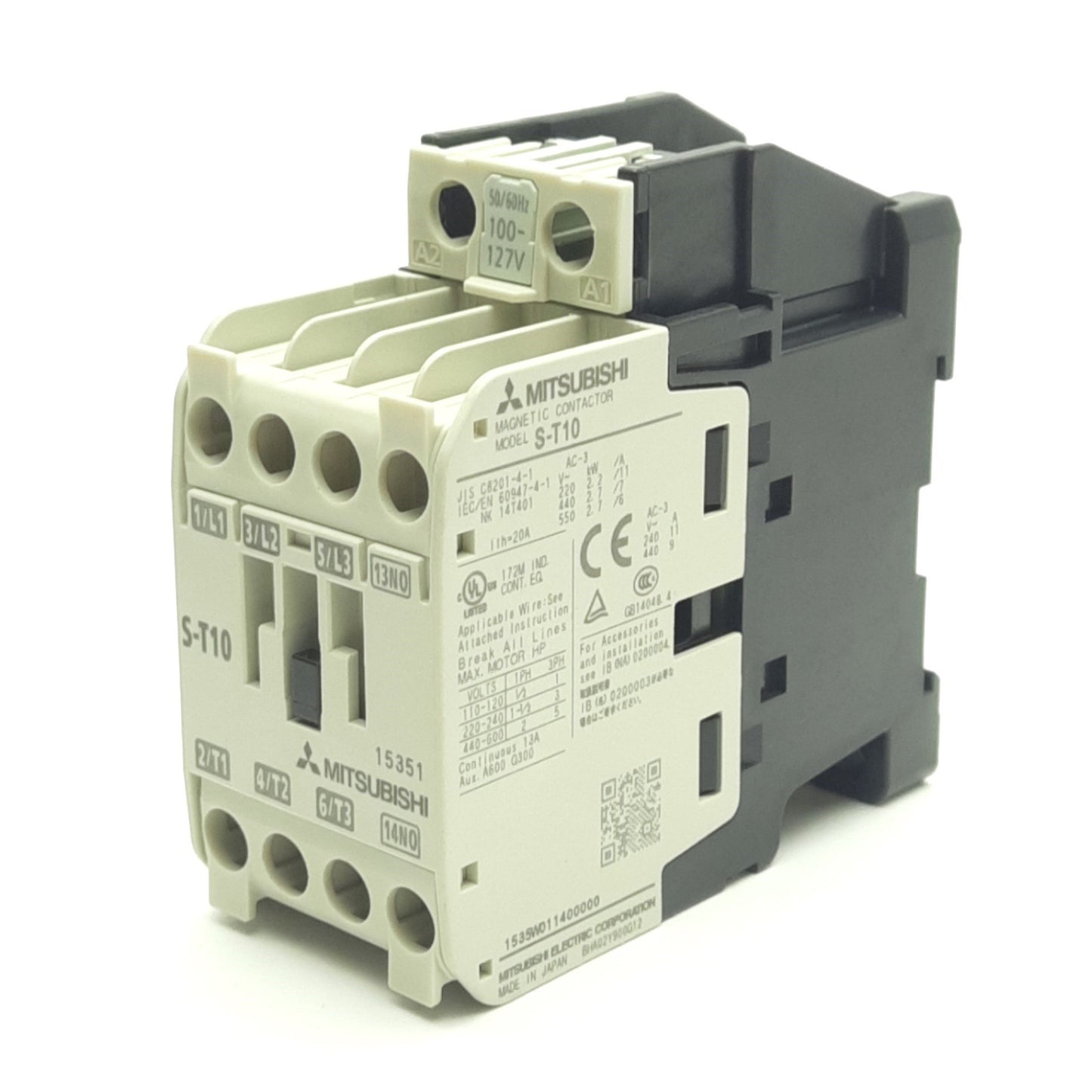 Used Mitsubishi S-T10 Magnetic Contactor, 100-127 VAC Coil, 20A, 550VAC