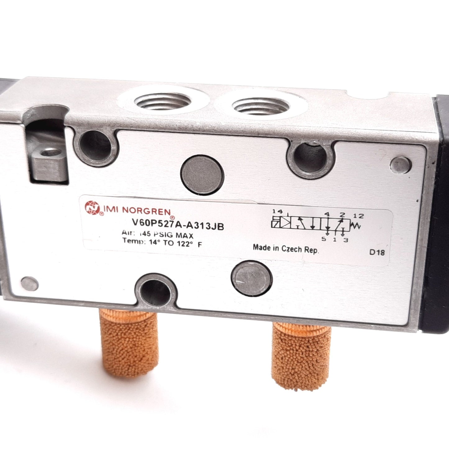 Used Norgren V60P527A-A313JB Solenoid Valve, 2-Position 5-Port, 24VDC, 145psi Max