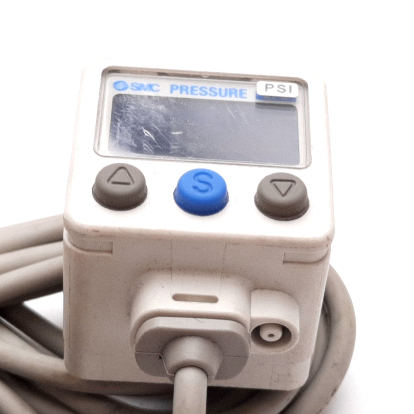 Used SMC ZSE40A-N01-T-P Vacuum Switch, 0 to -14.69psi, 12-24VDC, PNP, 1/8" NPT