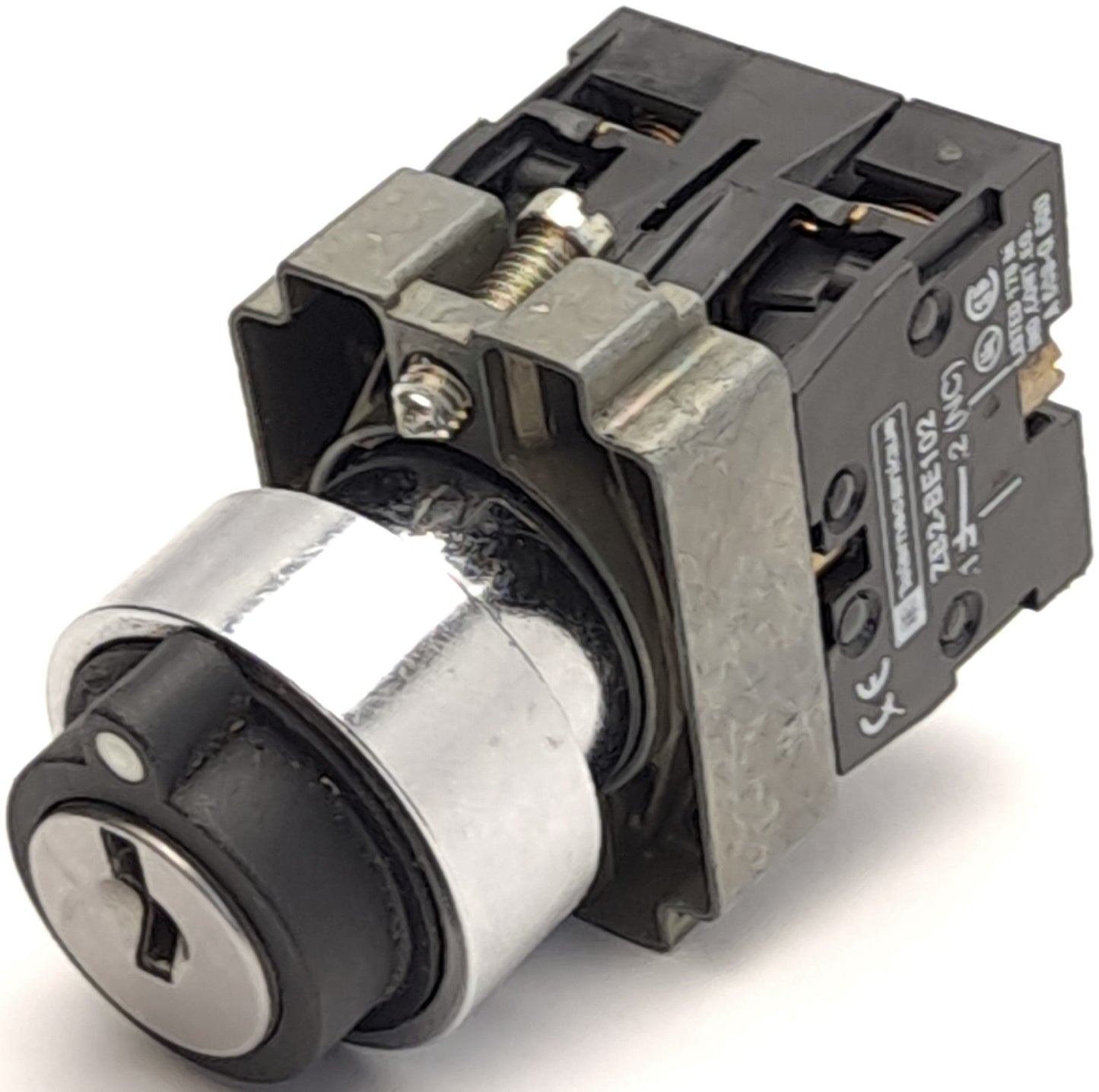 Used Telemecanique ZB2-BE102 Contact Block With Key Selector Switch, 600V, 10A