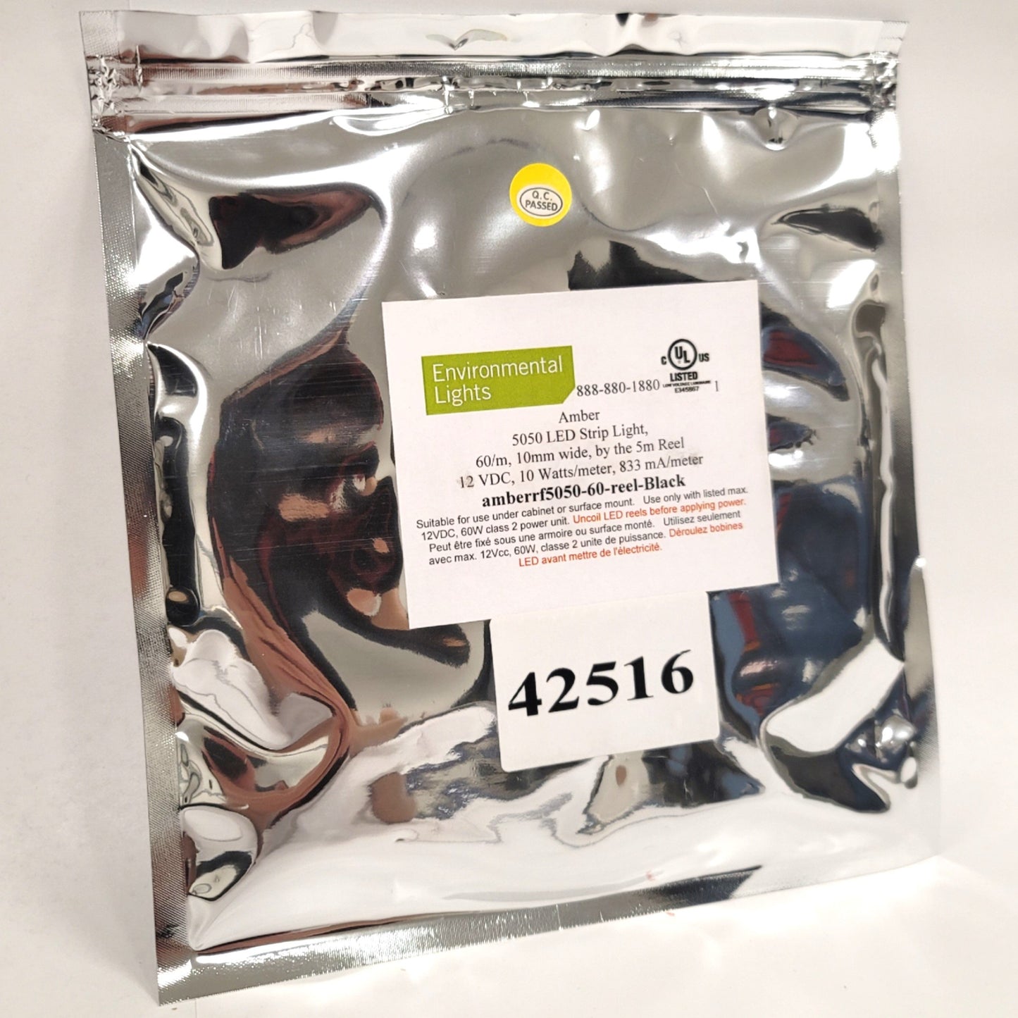New Environmental Lights amberrf5050-60-reel Amber LED Light Strip, 5m Reel, 12VDC