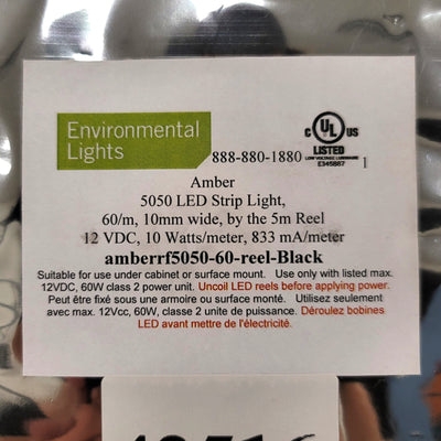 New Environmental Lights amberrf5050-60-reel Amber LED Light Strip, 5m Reel, 12VDC