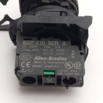 Used Allen Bradley 800FP-KM21 22mm Keyed Selector Switch, 2-Position 1NO, 10A w/Key