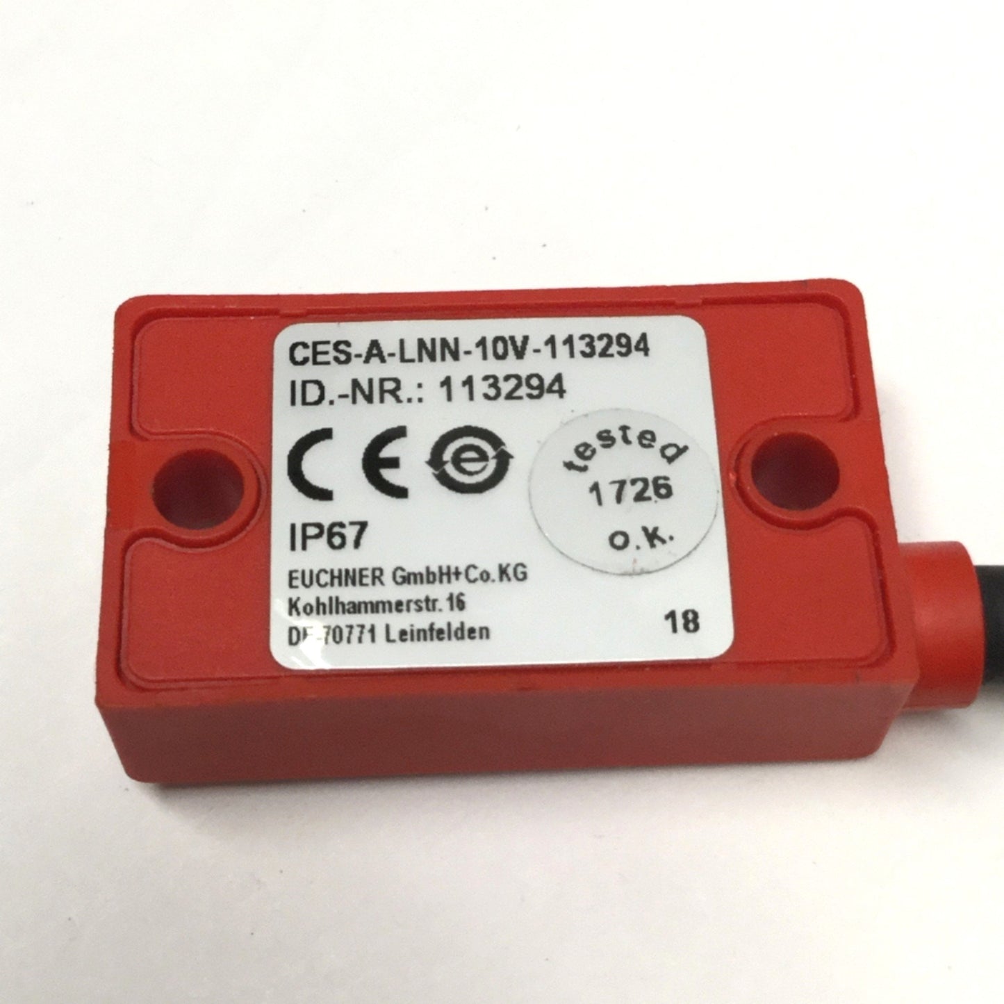 Used Euchner CES-A-LNN-10V-113294 Coded Safety Switch Read Head w/LED Indicator
