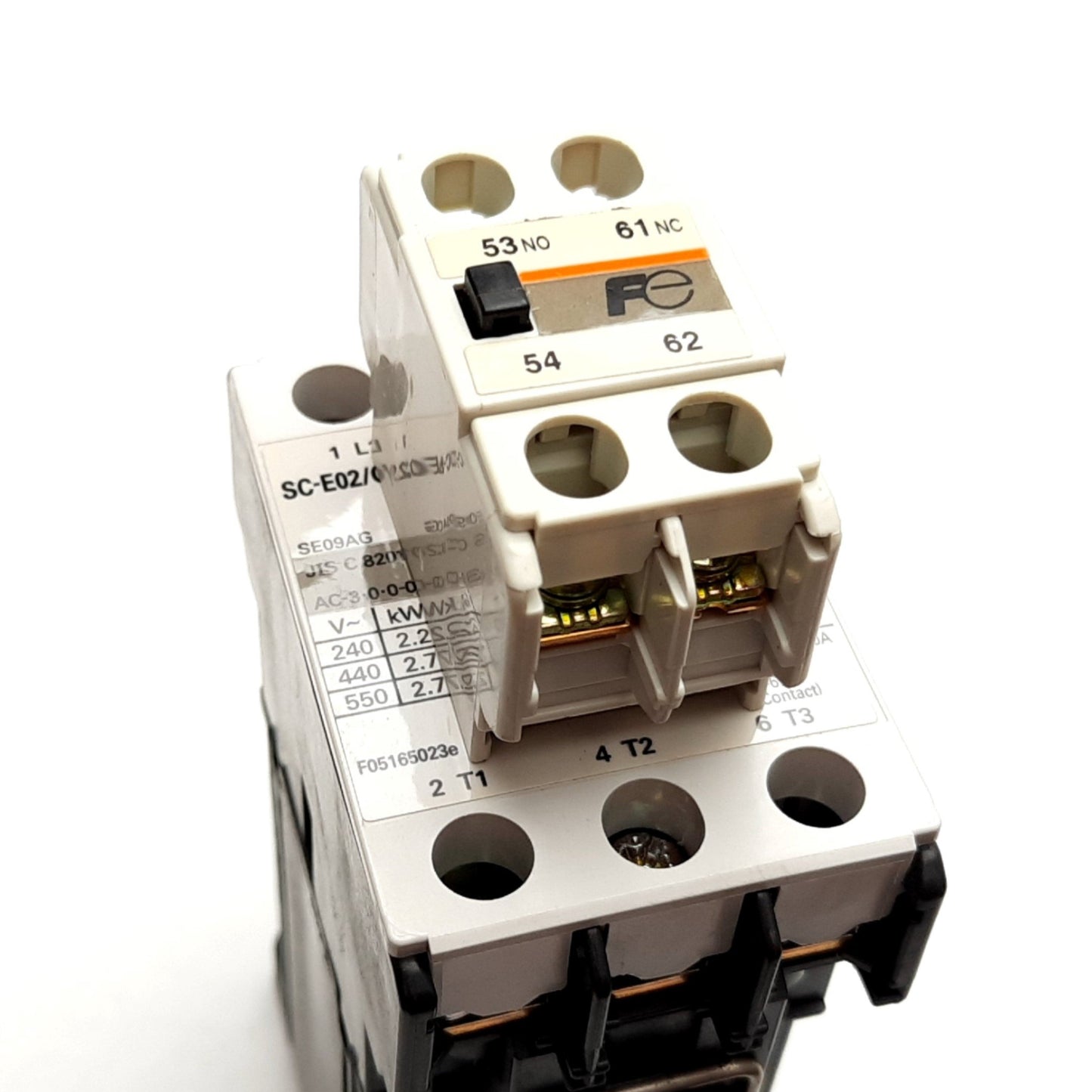 Used Fuji SC-E02/G Contactor, 3-Pole, 24VDC Coil, 600V 20A w/ SZ-A11/T Aux 1NO-1NC
