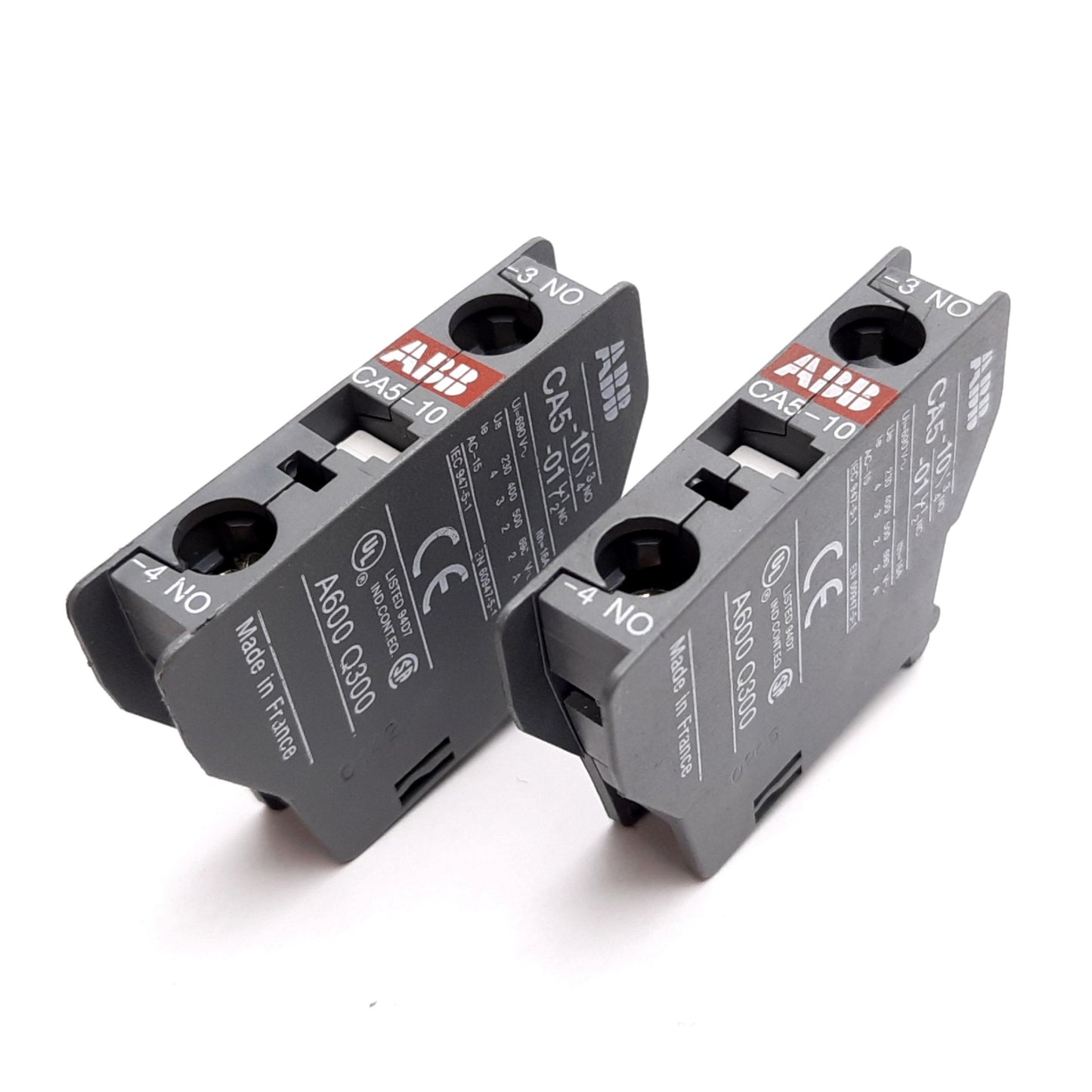 Used Lot of 2 ABB CA5-10 Auxiliary Contact Blocks, Normally Open, 600VAC, 6A