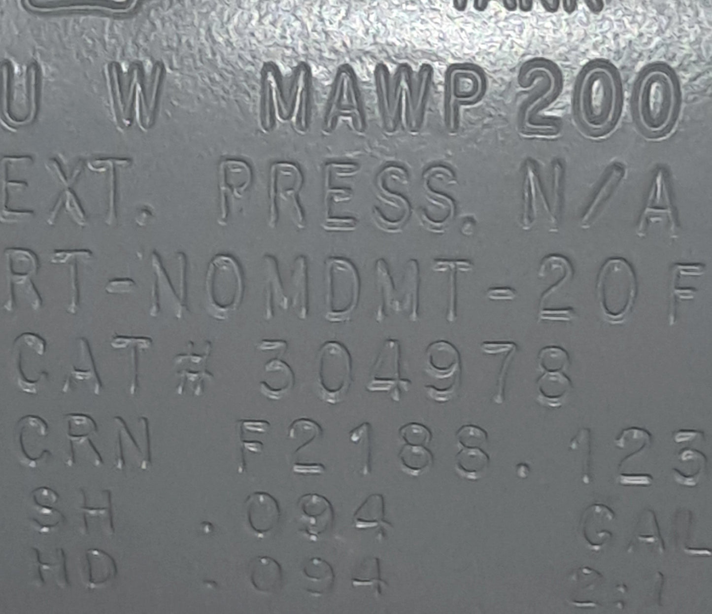 Used Manchester Tank RT-NO MDMT-20F 304978 Horizontal Air Receiver, 1.1 Gallon 200psi