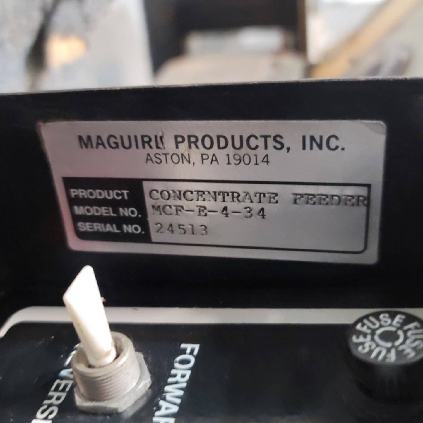 Used Maguire MCF-E-4-34 Volumetric Concentrate Feeder With Hopper 0.1-7lbs/Hr, 120VAC