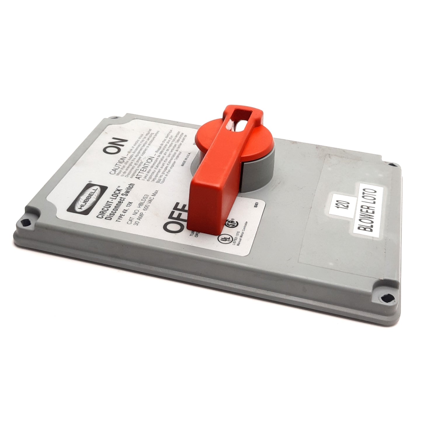 Used Hubbell HBLDS3 Disconnect Switch Cover Type 4X/12K, 30A 600V AC, *COVER ONLY*