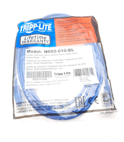 New Lot of 5 Tripp Lite N002-010-BL Cat5e Ethernet Cable RJ45 Male to Male 10Ft
