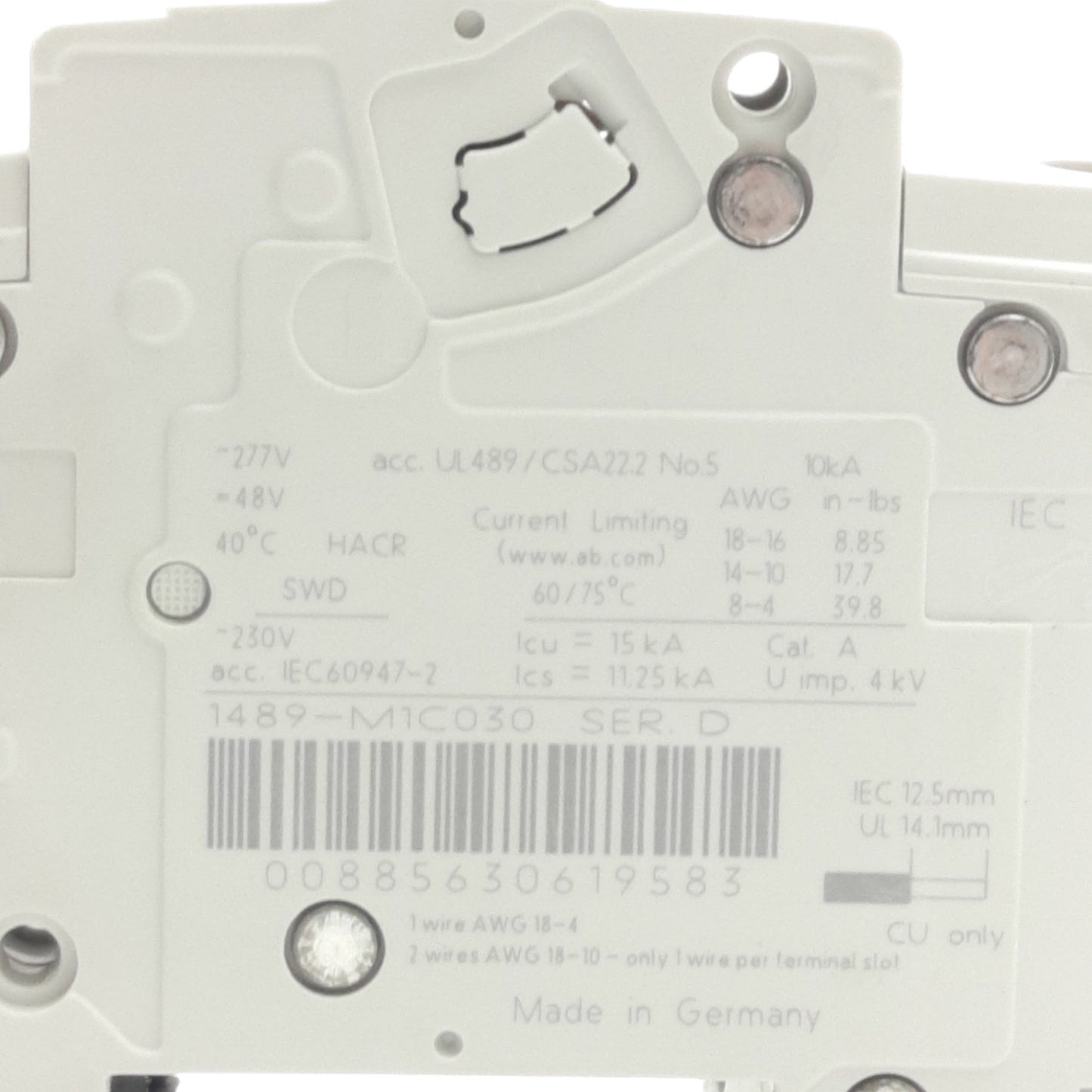 Used Allen Bradley 1489-M1C030 Thermal-Magnetic Circuit Breaker, 230 VAC, 3 A, 1-Pole