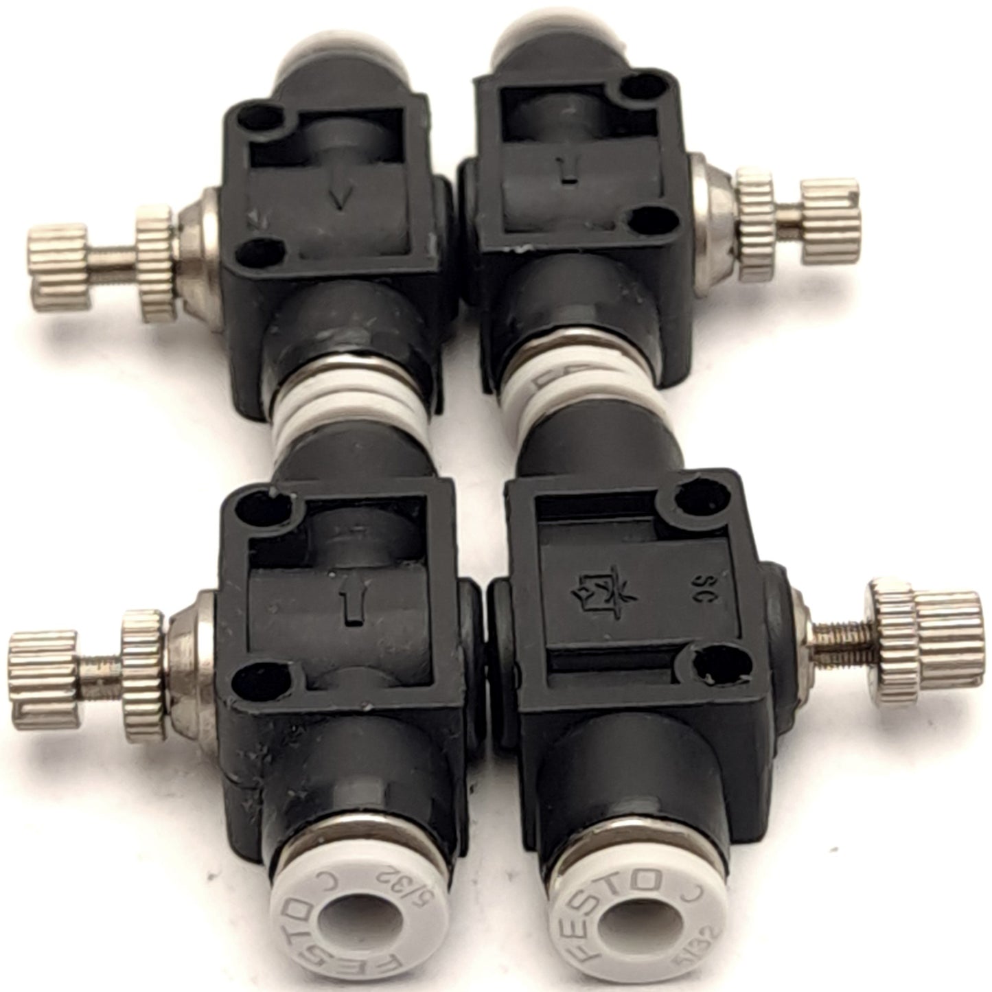Used Lot of 4 PneumaticPlus SCF-5/32 Air Flow Speed Control Valve 5/32" Tubing