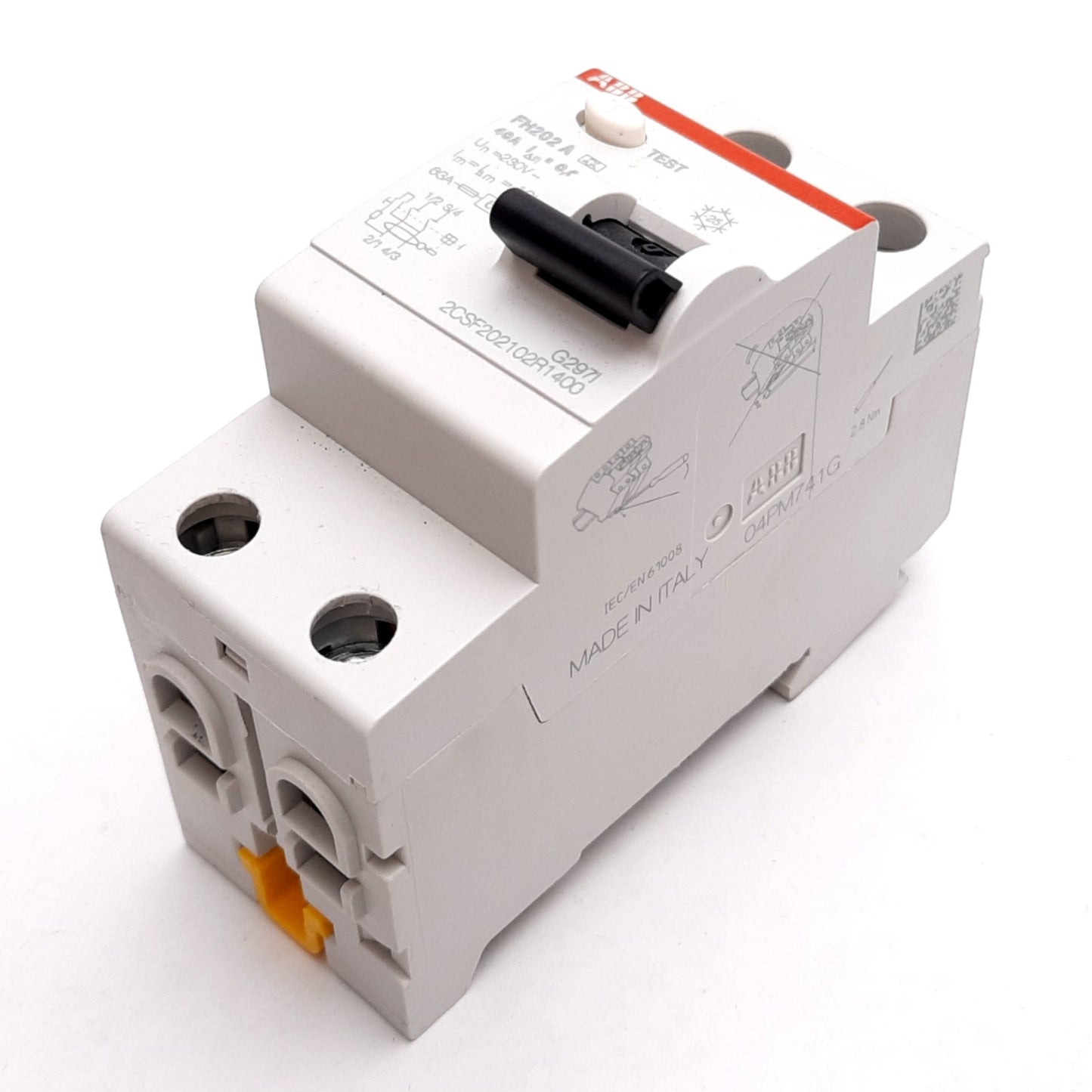 Used ABB FH202 A-40/0.03 Circuit Breaker, 2-Pole, Rating: 40A 230VAC, DIN Rail Mount