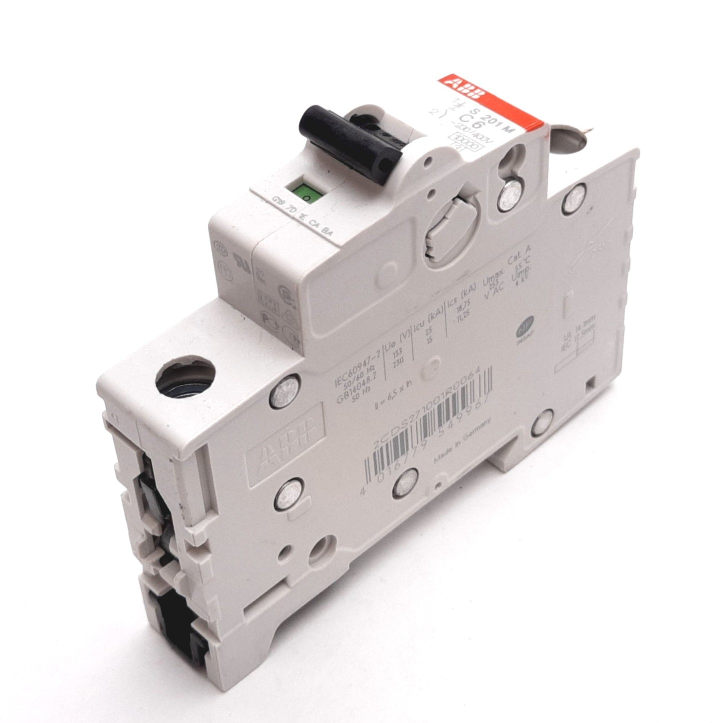 Used ABB S201M-C6 Circuit Breaker, 1-Pole, C-Curve, Rating: 6A 230/400VAC, DIN Rail