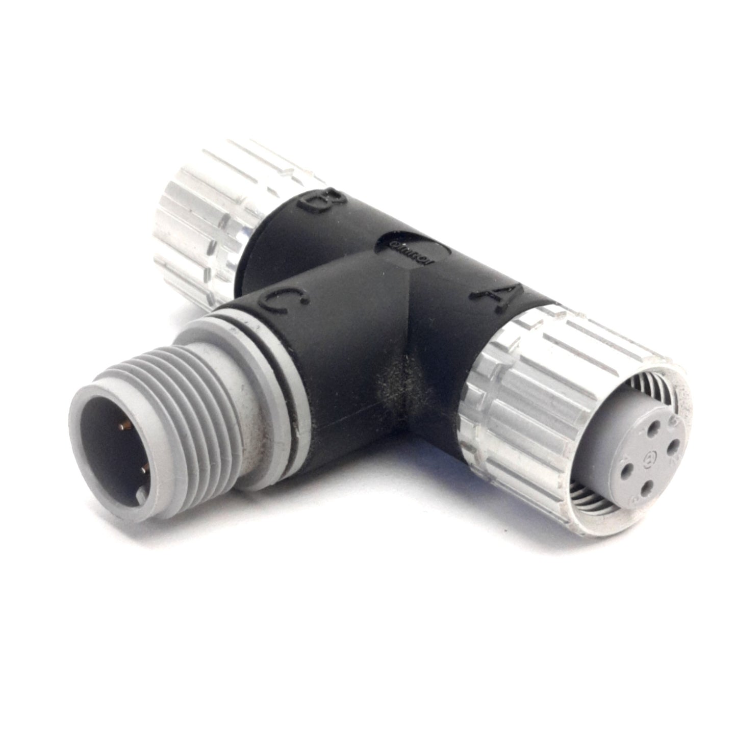 Used Omron XS2R-D422-5 Water Resistant Tee Connector M12 4-Pin, F/M/F, 250V DC 4A