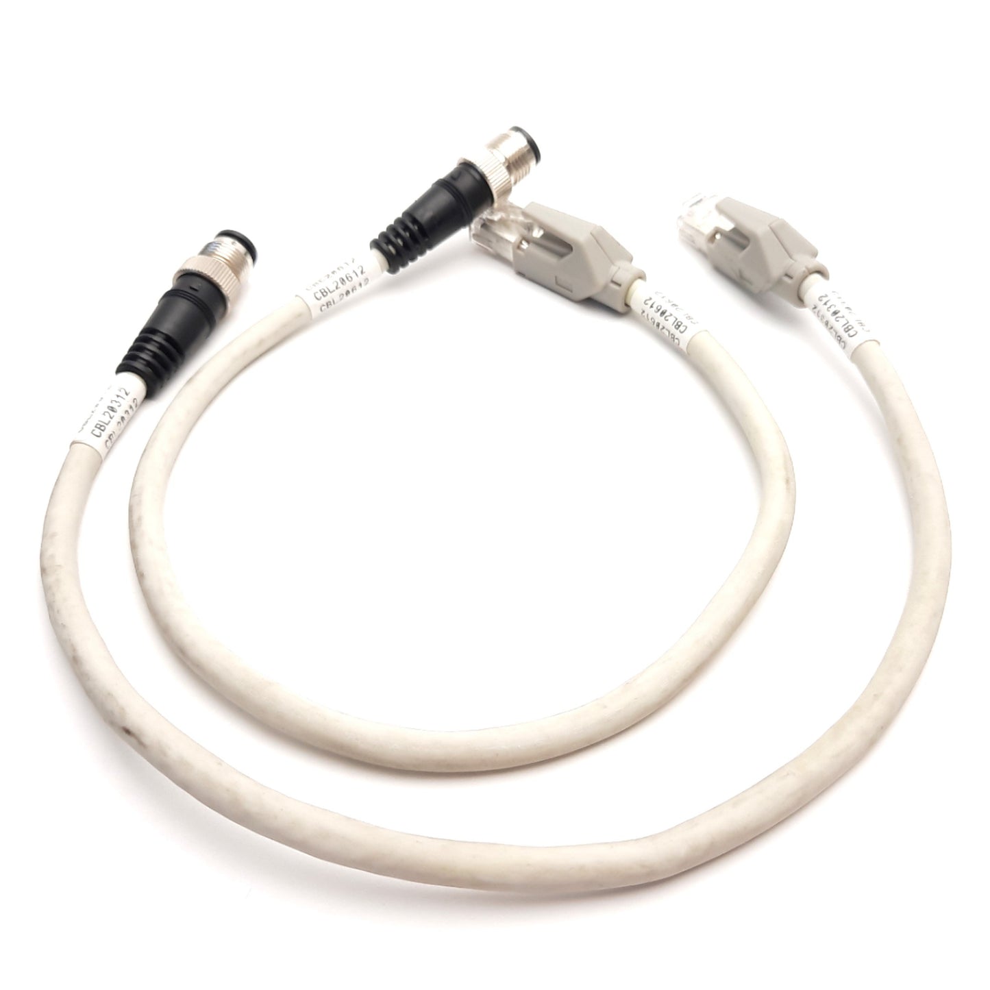 Used Lot of 2 Hirose Industrial Ethernet Cable RJ-45 to M12 4-Position Male/Male, 1Ft