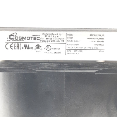 New Cosmotec GSV2501203_1Z Enclosure Filter Fan, 115VAC, 0.42/0.63A, 10"x10"x3.89"