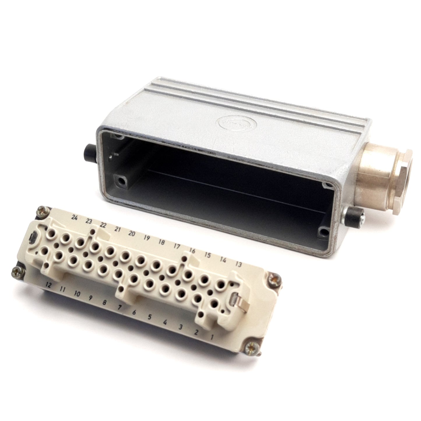 Used Lapp H-BE24BS HDC Connector And Housing 24Pin+PE, Female, 500V 16A, M25 Gland