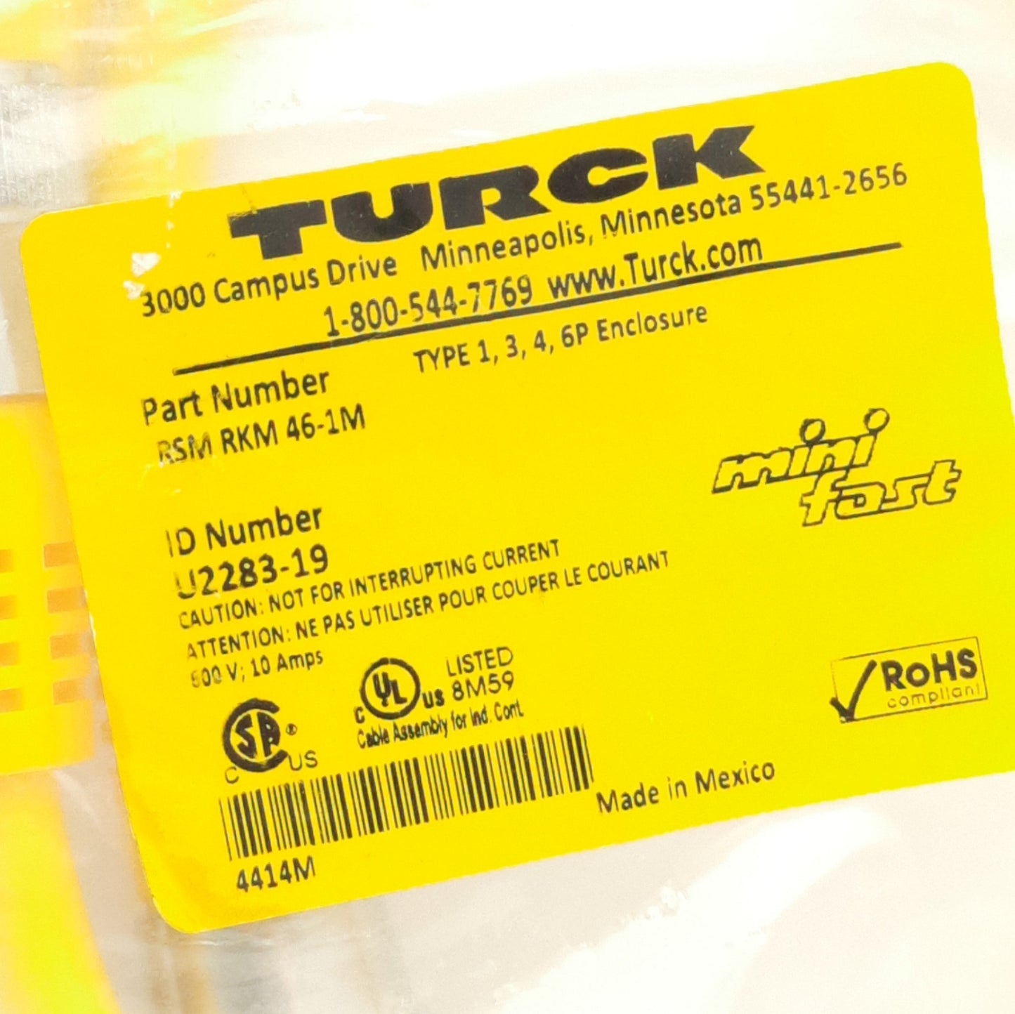 New Turck RSM RKM 46-1M Double Ended Cordset 7/8" 4 Pin Male To 4 Pin Female