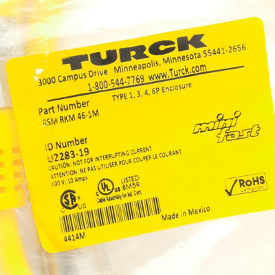 New Turck RSM RKM 46-1M Double Ended Cordset 7/8" 4 Pin Male To 4 Pin Female