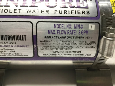 Used Atlantic Ultraviolet MIN-3 MiniPure UV Water Purifier Filtration Sterilize 3GPM