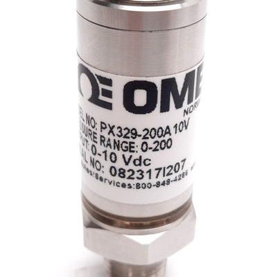 Used Omega PX329-200A10V Pressure Sensor, 0-200psi, Output: 0-10VDC, 1/4" NPT