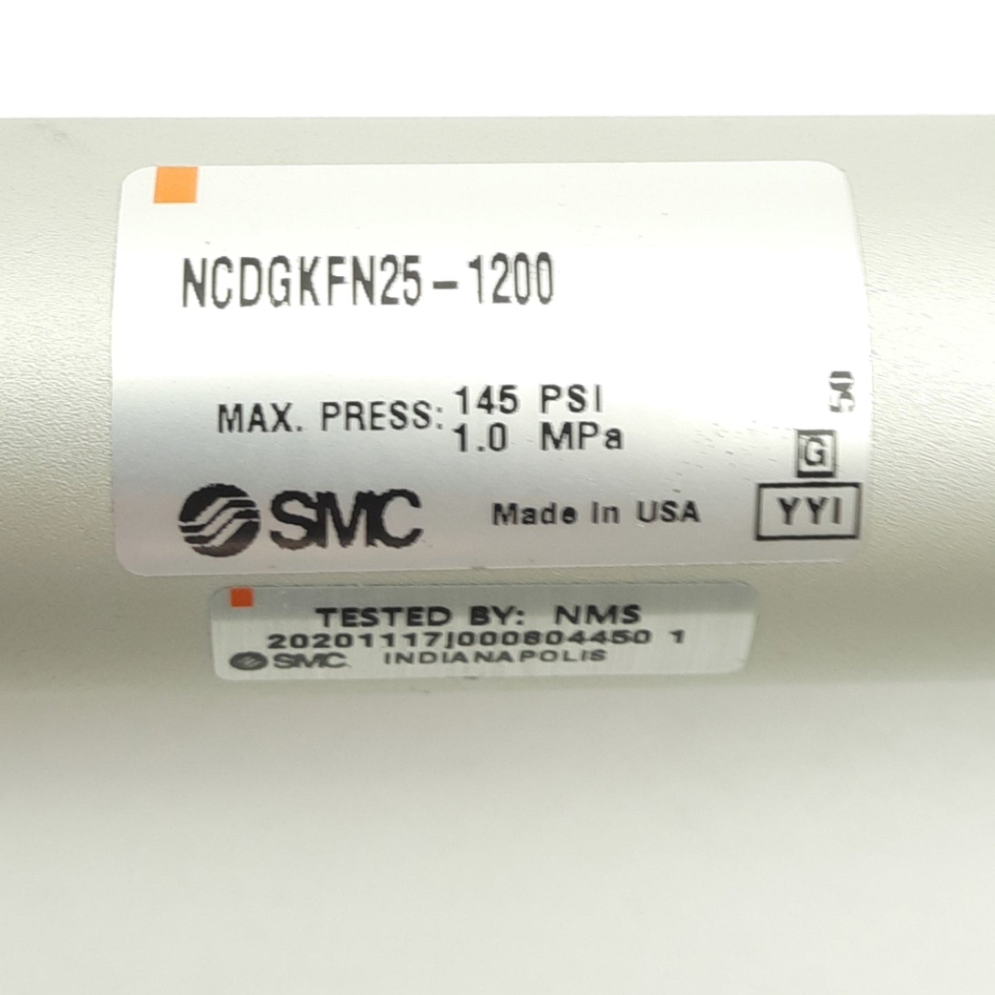 Used SMC NCDGKFN25-1200 Air Cylinder, 1.5" Bore, 12" Stroke, 1.0MPa Max, 1.5MPa Proof