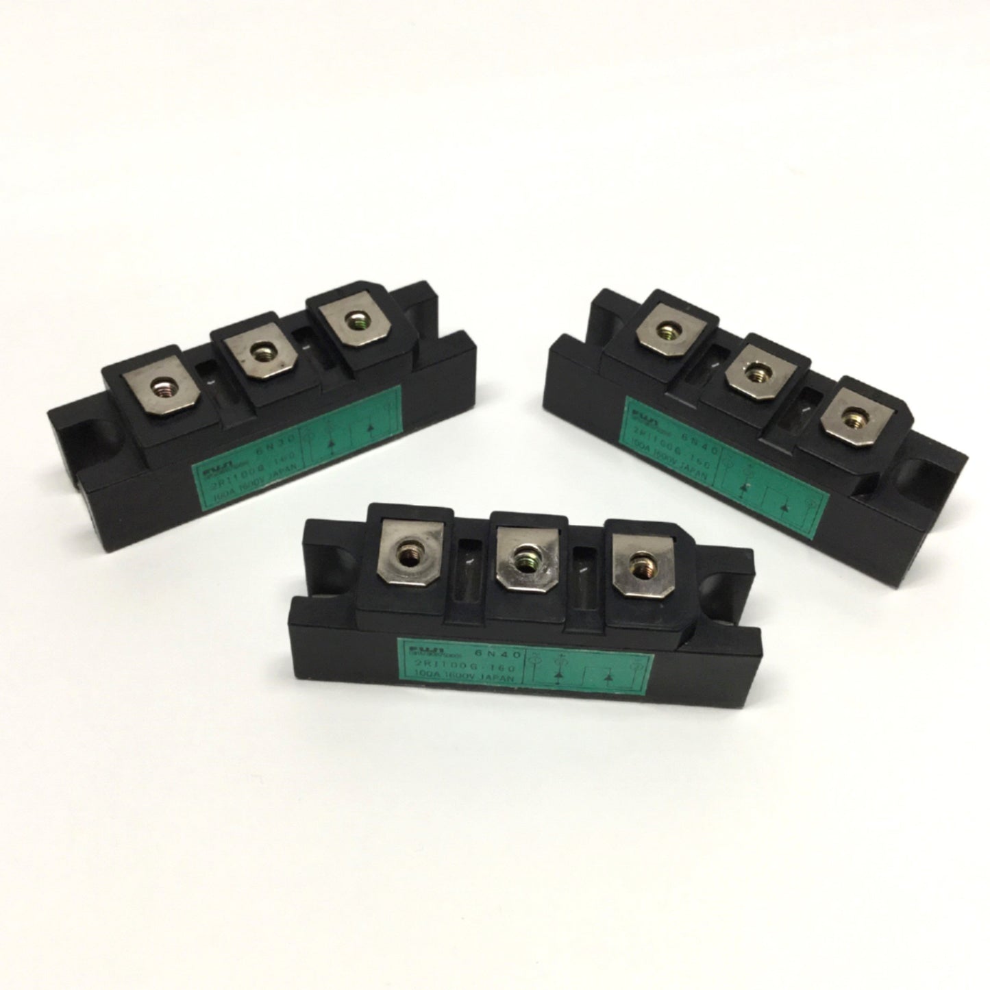 Used Lot of 3 Fuji 2RI00G-160 2-Pack Power Diode Modules, 1600VAC 100A Rating
