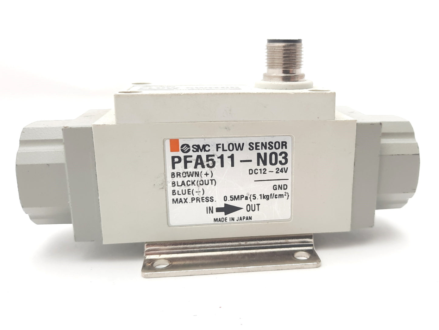 Used SMC PFA511-N03 NPT Air Flow Switch 12-24VDC 3/8"NPT 0.5MPa 4 Pin Male