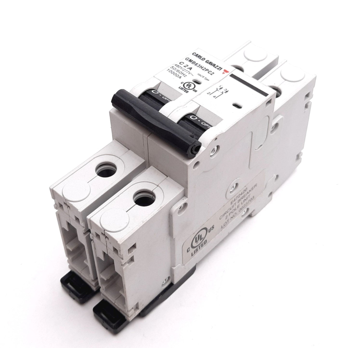 Used Carlo Gavazzi GMB63H2PC2 Circuit Breaker, 2-Pole, C-Curve, 2A 480Y/277VAC