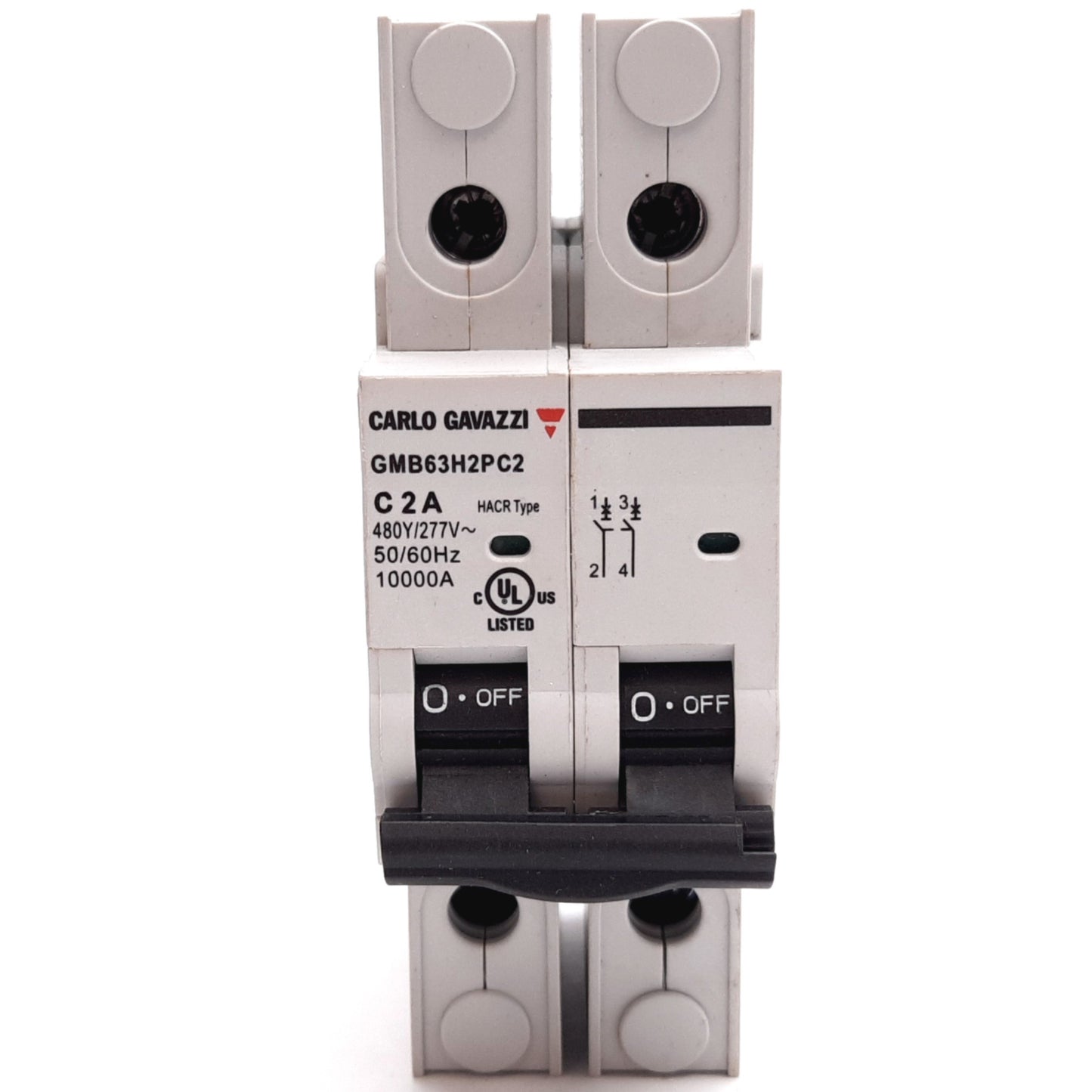 Used Carlo Gavazzi GMB63H2PC2 Circuit Breaker, 2-Pole, C-Curve, 2A 480Y/277VAC