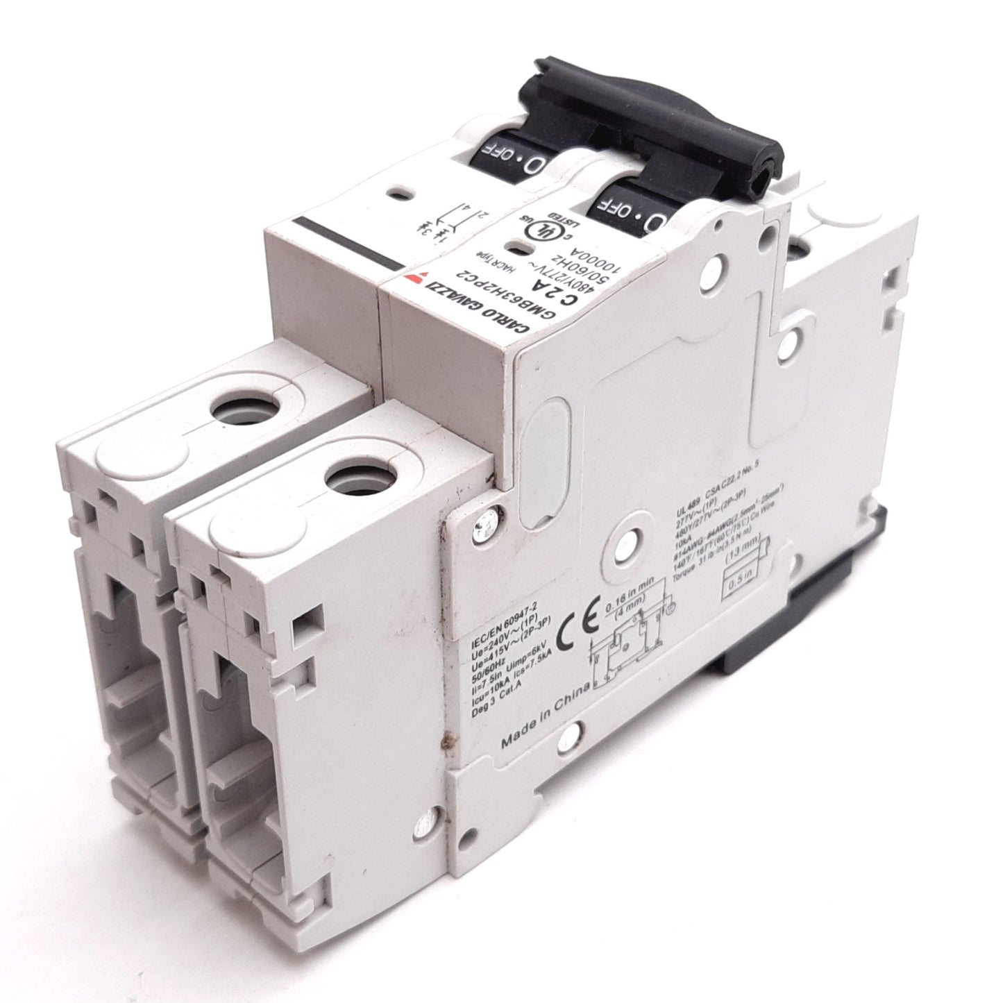 Used Carlo Gavazzi GMB63H2PC2 Circuit Breaker, 2-Pole, C-Curve, 2A 480Y/277VAC