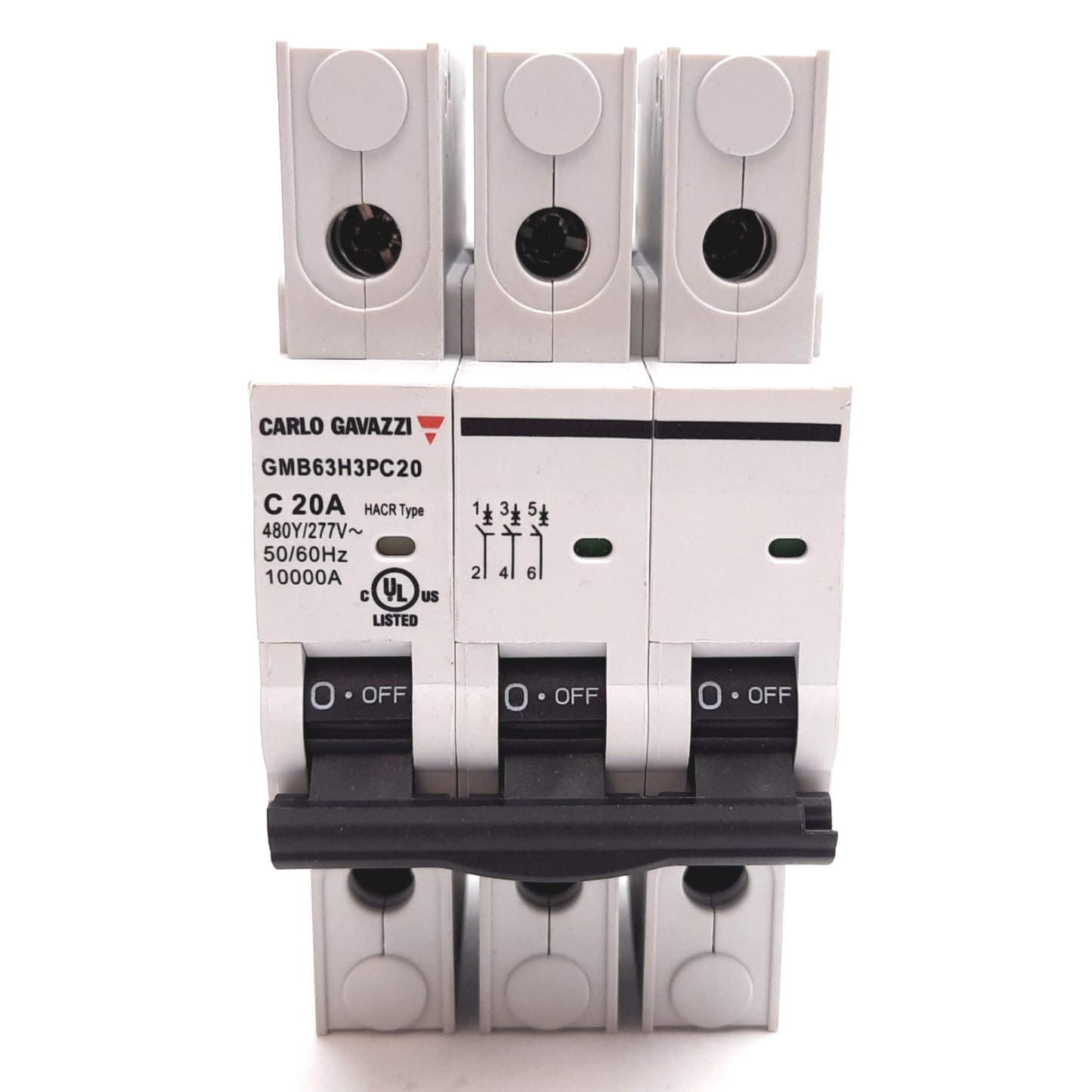 Used Carlo Gavazzi GMB63H3PC20 Circuit Breaker, 3-Pole, C-Curve, 20A 480Y/277VAC