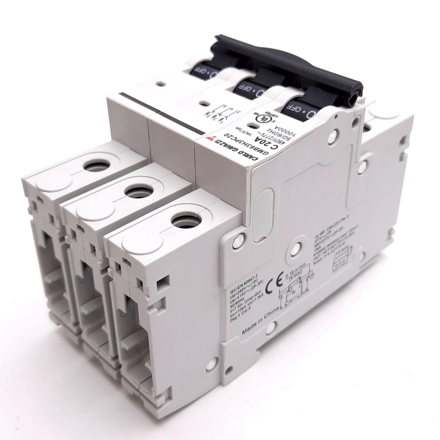 Used Carlo Gavazzi GMB63H3PC20 Circuit Breaker, 3-Pole, C-Curve, 20A 480Y/277VAC