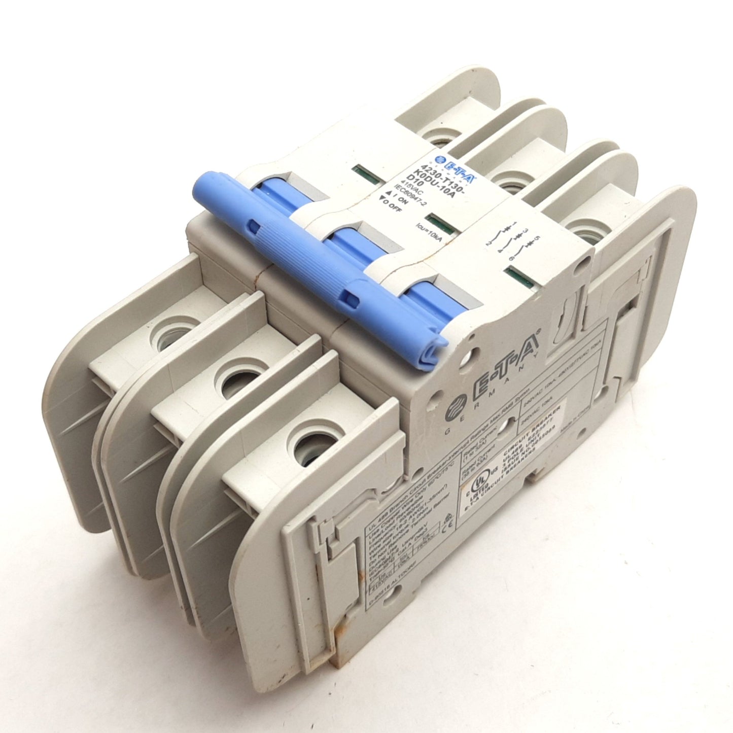 Used ETA 4230-T130-K0DU-10A Circuit Breaker, 3-Pole, D-Curve, Rating: 10A 415VAC